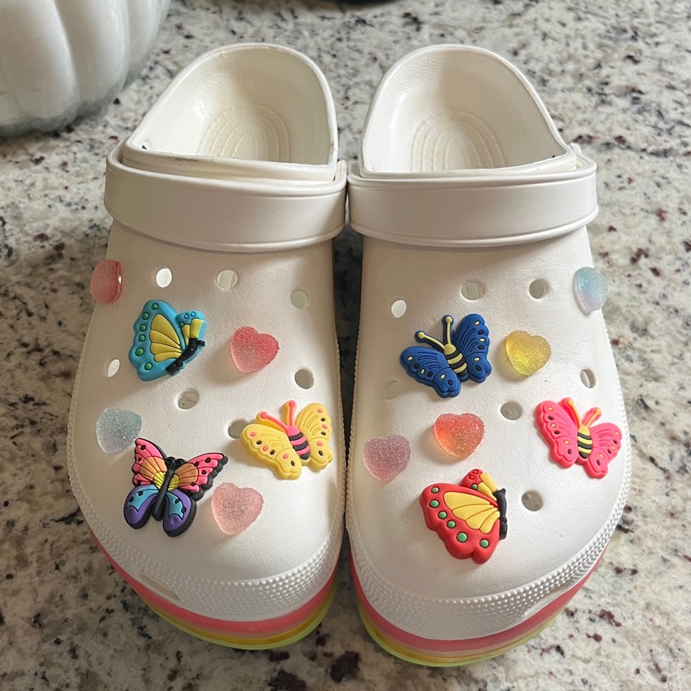 CROCS White With Rainbow Platform Crocs!!!! 🌈